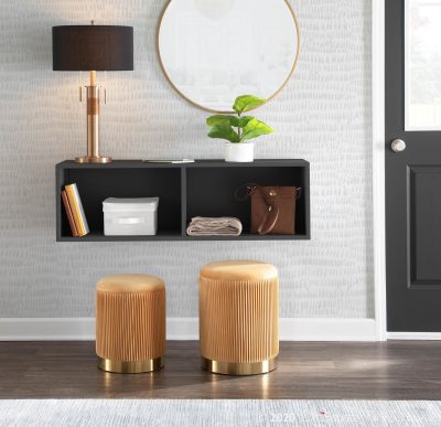 Marla Orange Velvet Gold Nesting Contemporary Ottomans