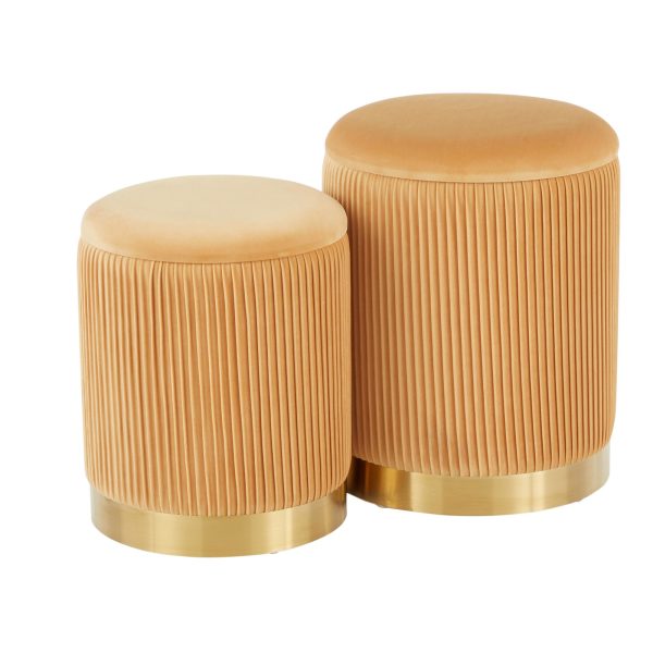 Marla Orange Velvet Gold Nesting Contemporary Ottomans 8
