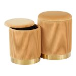 Marla Orange Velvet Gold Nesting Contemporary Ottomans