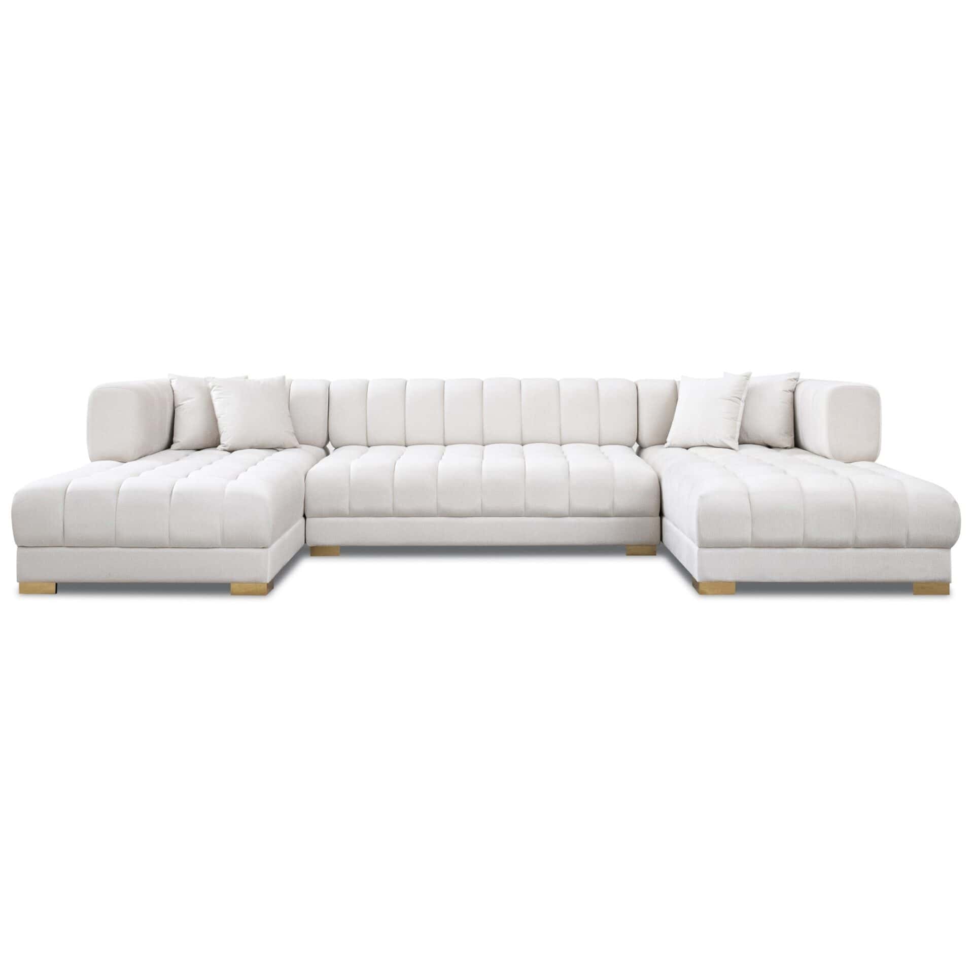 Ivory Velvet U-Shape Corner Sofa With Mid-Century Modern Design 1 Ivory Velvet U-Shape Corner Sofa With Mid-Century Modern Design