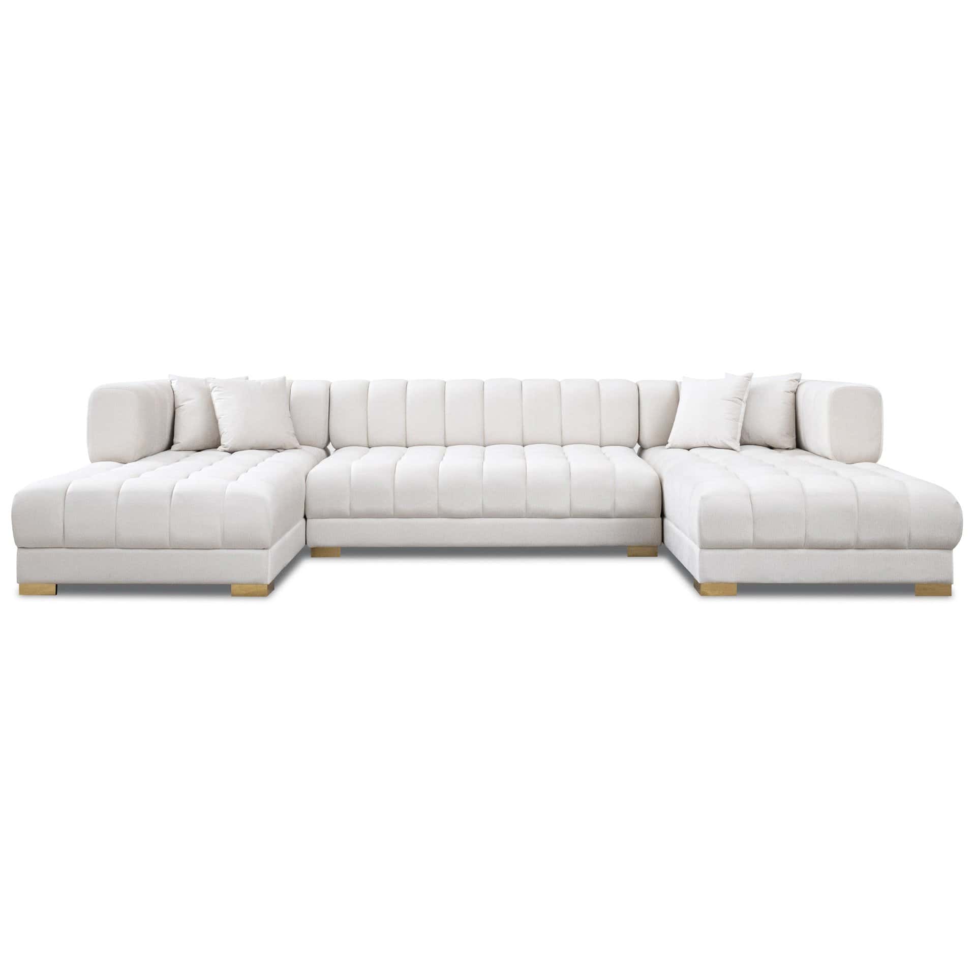 Ivory Velvet U-Shape Corner Sofa With Mid-Century Modern Design 8 Ivory Velvet U-Shape Corner Sofa With Mid-Century Modern Design