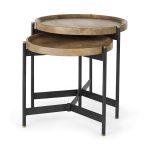 Marquisa (Set of 2) 22.5L x 22.5W x 20.8H Light Brown Wood W/ Black Metal Base Nesting Side Tables