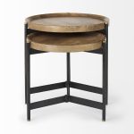 Marquisa (Set of 2) 22.5L x 22.5W x 20.8H Light Brown Wood W/ Black Metal Base Nesting Side Tables