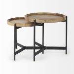 Marquisa (Set of 2) 22.5L x 22.5W x 20.8H Light Brown Wood W/ Black Metal Base Nesting Side Tables