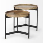 Marquisa (Set of 2) 22.5L x 22.5W x 20.8H Light Brown Wood W/ Black Metal Base Nesting Side Tables