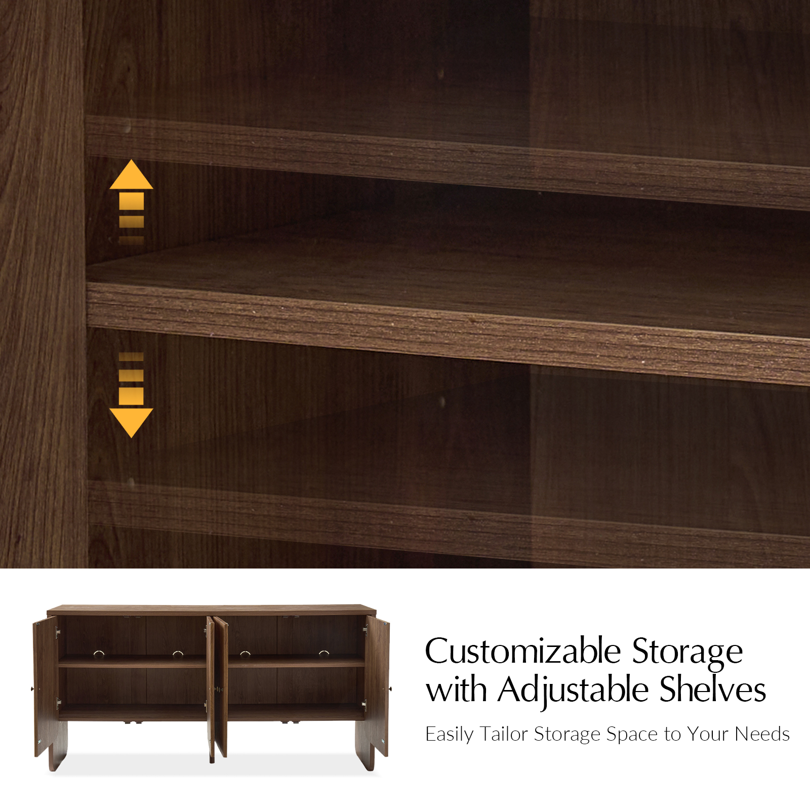 Martha Walnut Grooved 4-Door Modern Sideboard with Cable Management 3 Martha Walnut Grooved 4-Door Modern Sideboard with Cable Management - Image 3