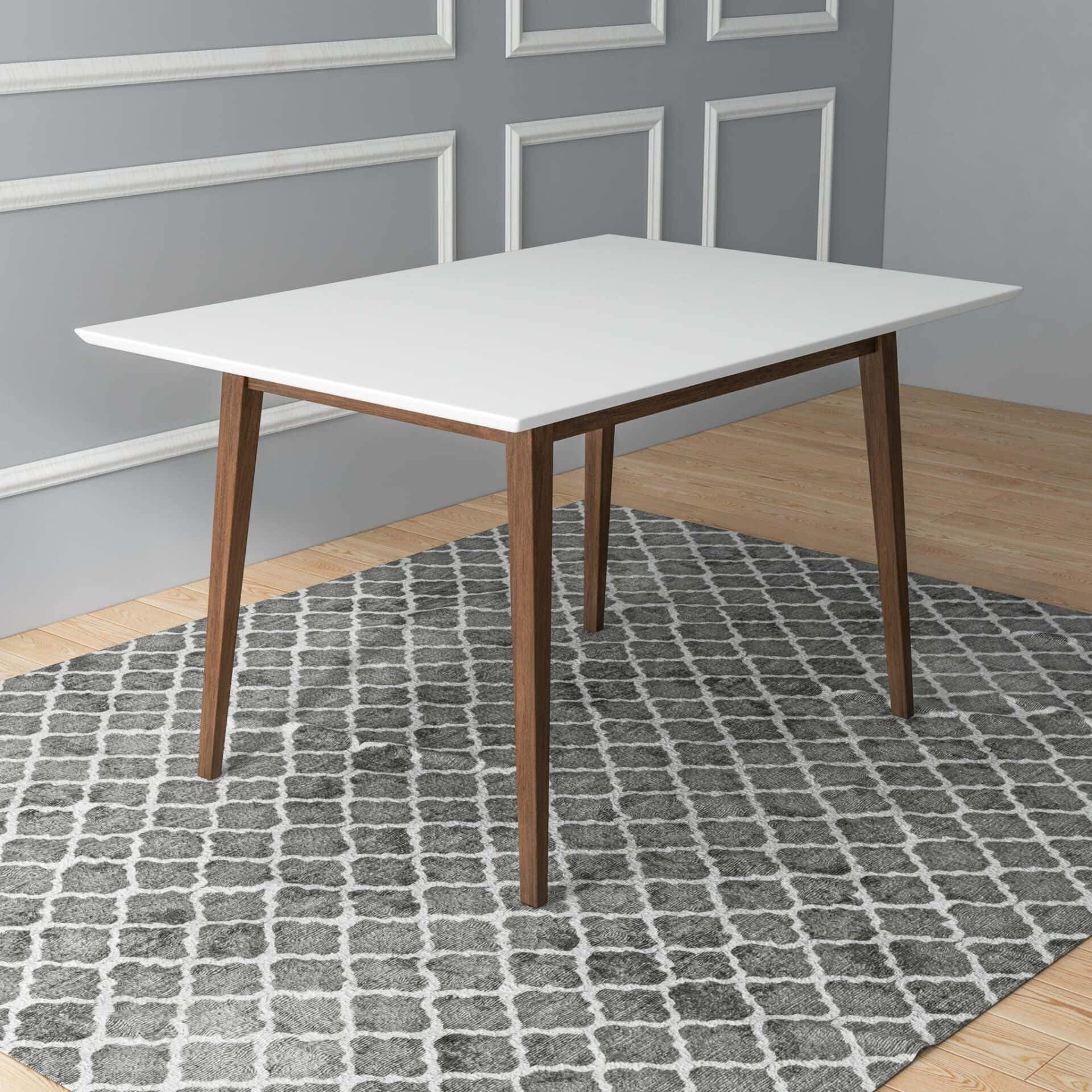 White Solid Wood Rectangular Dining Table 47 Inch Mid-Century 2 White Solid Wood Rectangular Dining Table 47 Inch Mid-Century - Image 2
