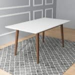 Solid Wood White Rectangular Dining Table 63 Inch Mid-Century 6 Solid Wood White Rectangular Dining Table 63 Inch Mid-Century