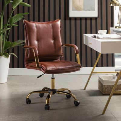 Maryland Brown Tufted Swivel Ergonomic Faux Leather Office Chair