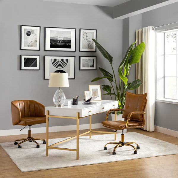 Maryland Camel Tufted Ergonomic Swivel Faux Leather Office Chair 2