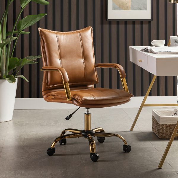 Maryland Camel Tufted Ergonomic Swivel Faux Leather Office Chair