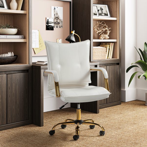 Maryland White Tufted Faux Leather Ergonomic Swivel Office Chair 2