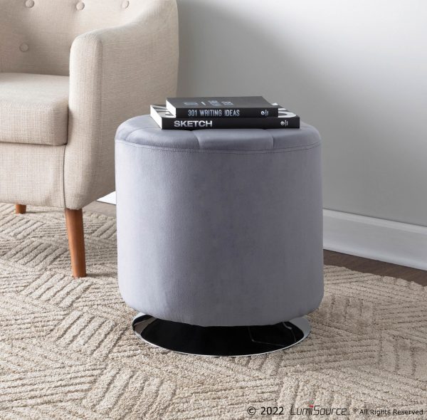 Mason 17 Inch Silver Velvet Contemporary Round Swivel Ottoman 1