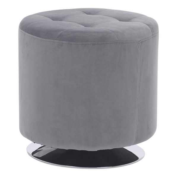 Mason 17 Inch Silver Velvet Contemporary Round Swivel Ottoman 2