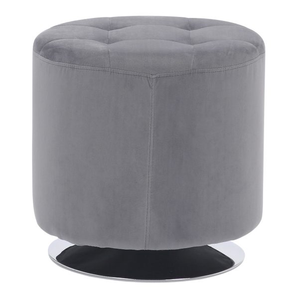 Mason 17 Inch Silver Velvet Contemporary Round Swivel Ottoman 3