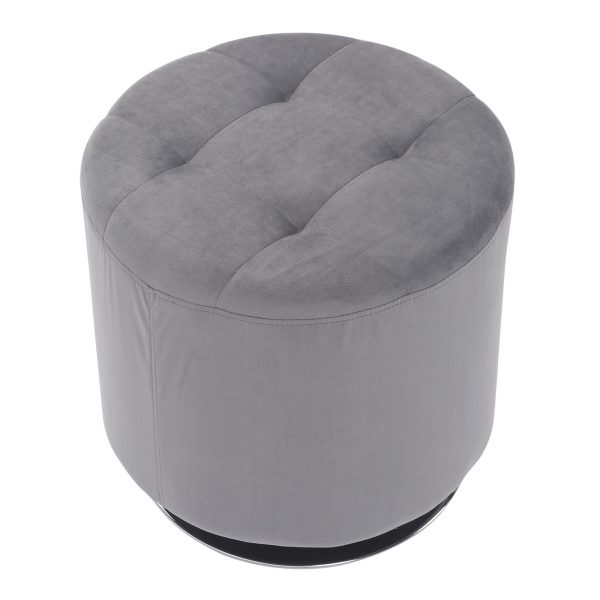 Mason 17 Inch Silver Velvet Contemporary Round Swivel Ottoman 4