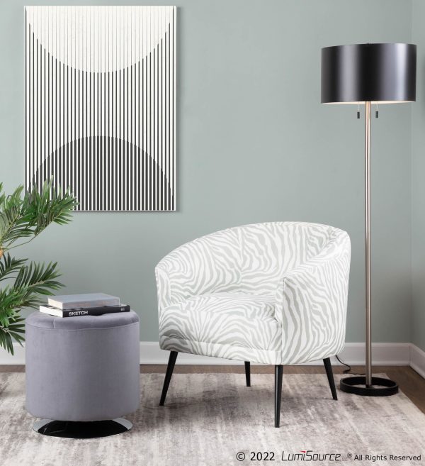 Mason 17 Inch Silver Velvet Contemporary Round Swivel Ottoman