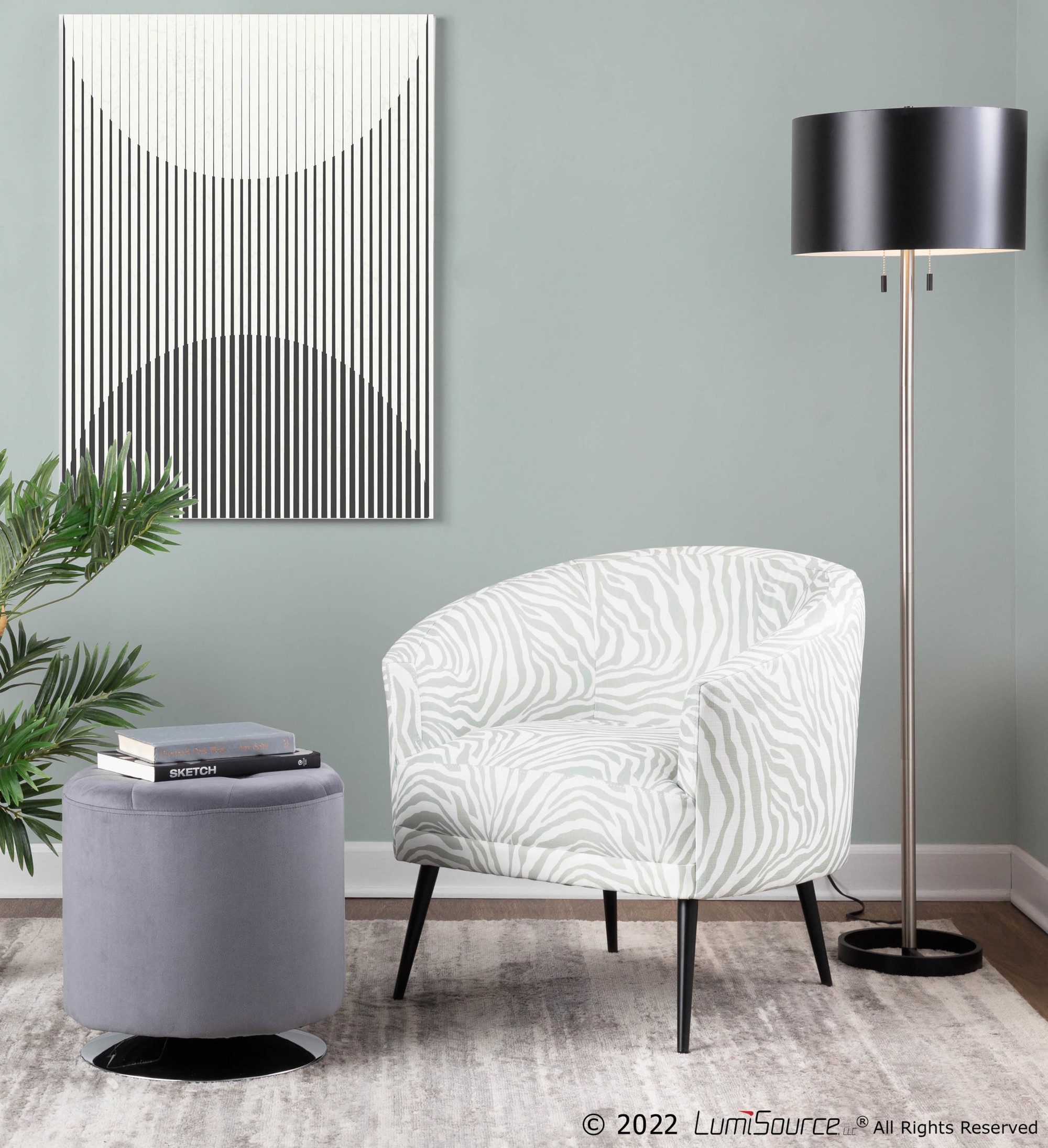 Mason 17-Inch Silver Velvet Contemporary Round Swivel Ottoman 1 Mason 17-Inch Silver Velvet Contemporary Round Swivel Ottoman