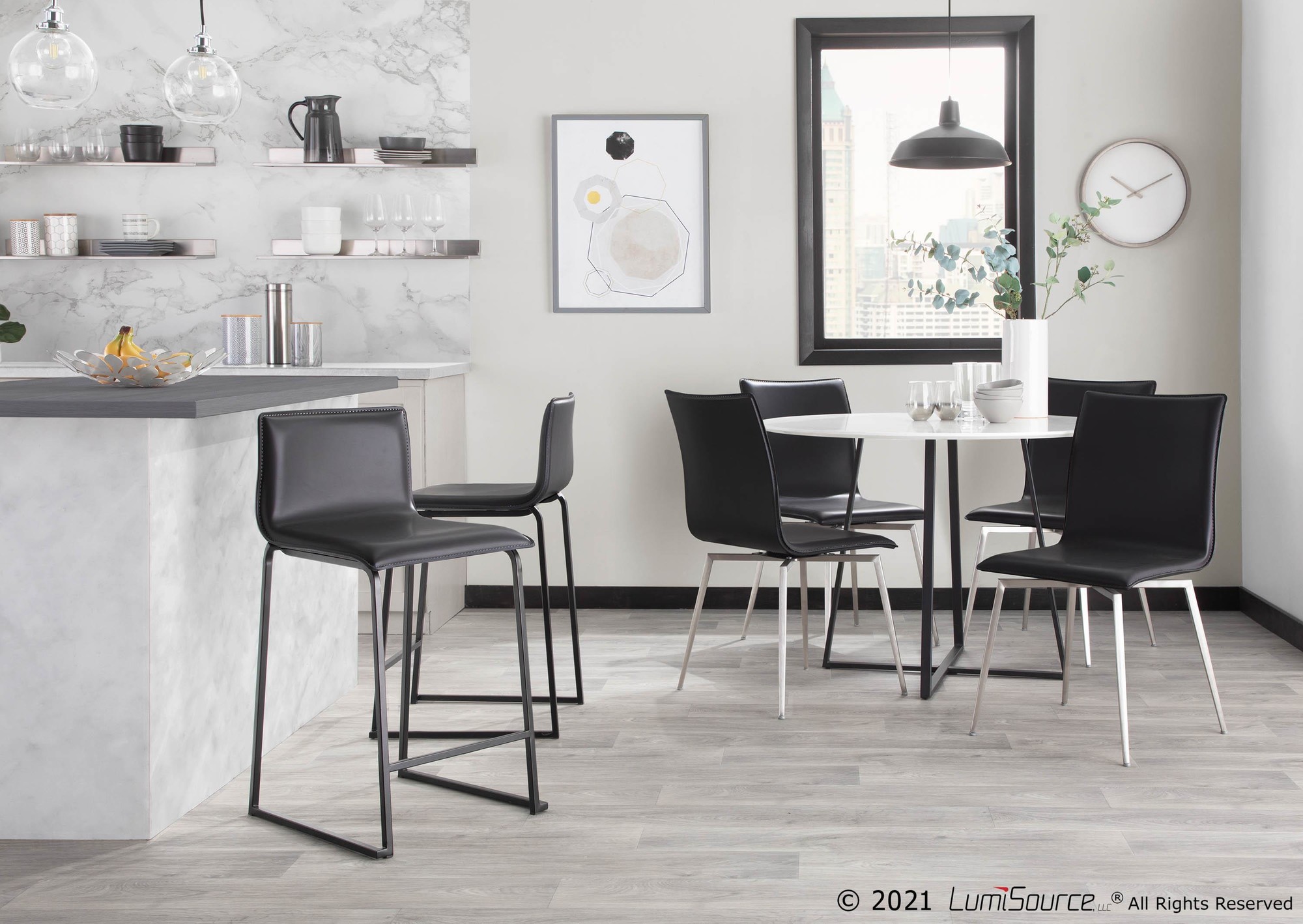 Mason Black Faux Leather Contemporary Swivel Chairs (Set of 2) 3 Mason Black Faux Leather Contemporary Swivel Chairs (Set of 2) - Image 3