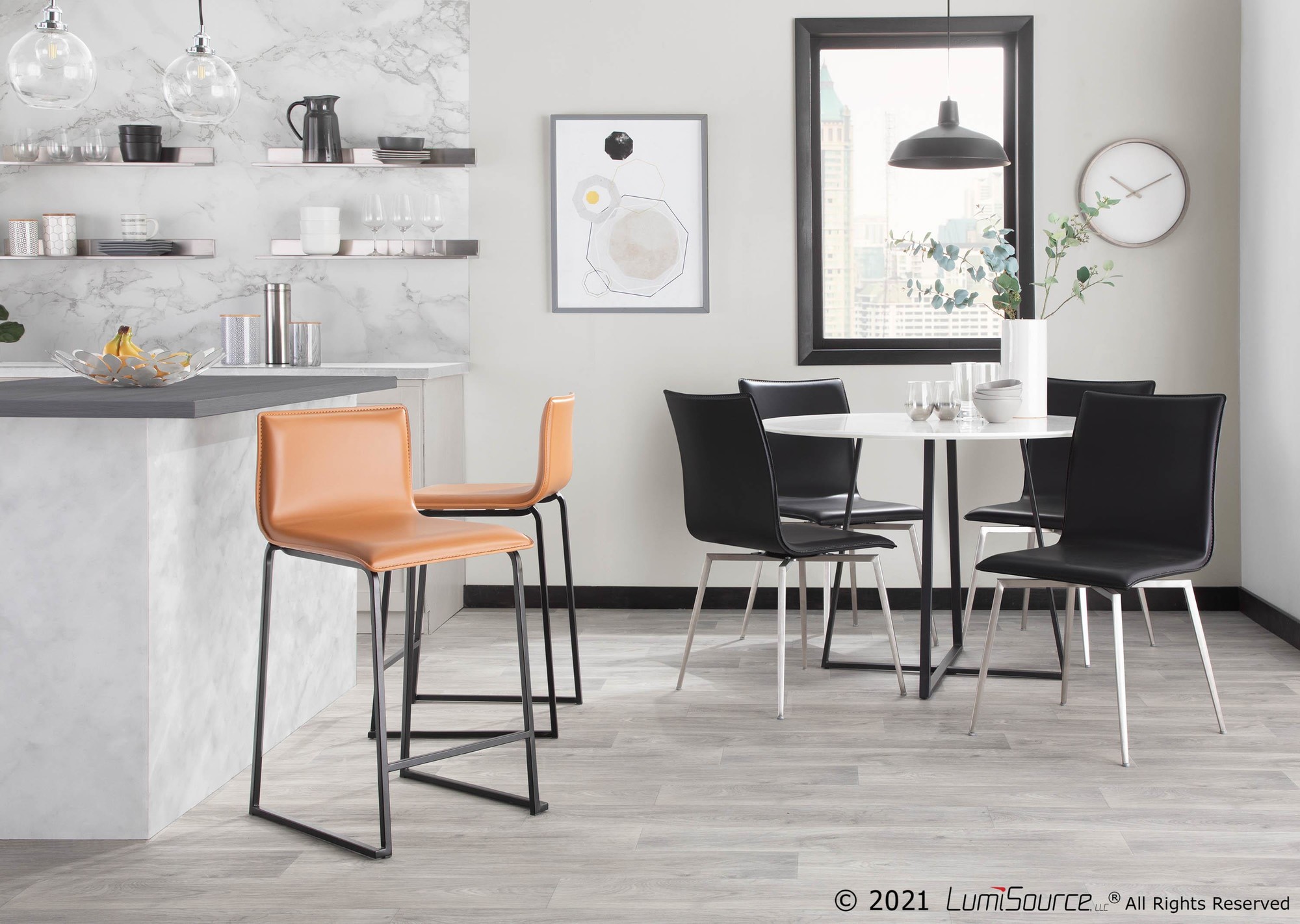 Mason Black Faux Leather Contemporary Swivel Chairs (Set of 2) 4 Mason Black Faux Leather Contemporary Swivel Chairs (Set of 2) - Image 4