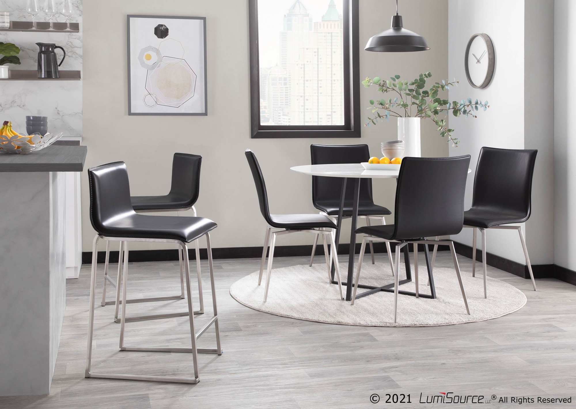 Mason Black Faux Leather Contemporary Swivel Chairs (Set of 2) 5 Mason Black Faux Leather Contemporary Swivel Chairs (Set of 2) - Image 5