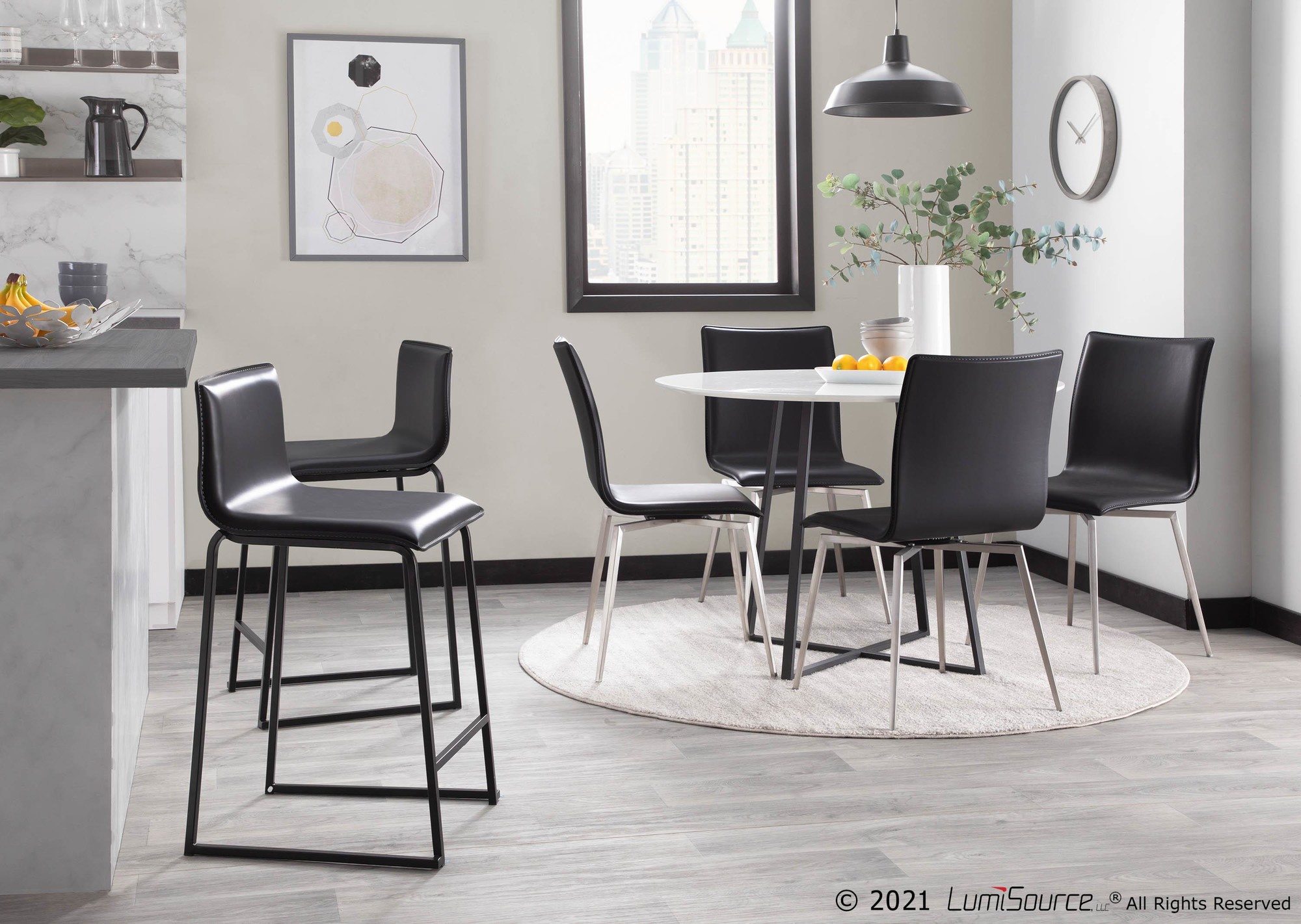 Mason Black Faux Leather Contemporary Swivel Chairs (Set of 2) 7 Mason Black Faux Leather Contemporary Swivel Chairs (Set of 2) - Image 7