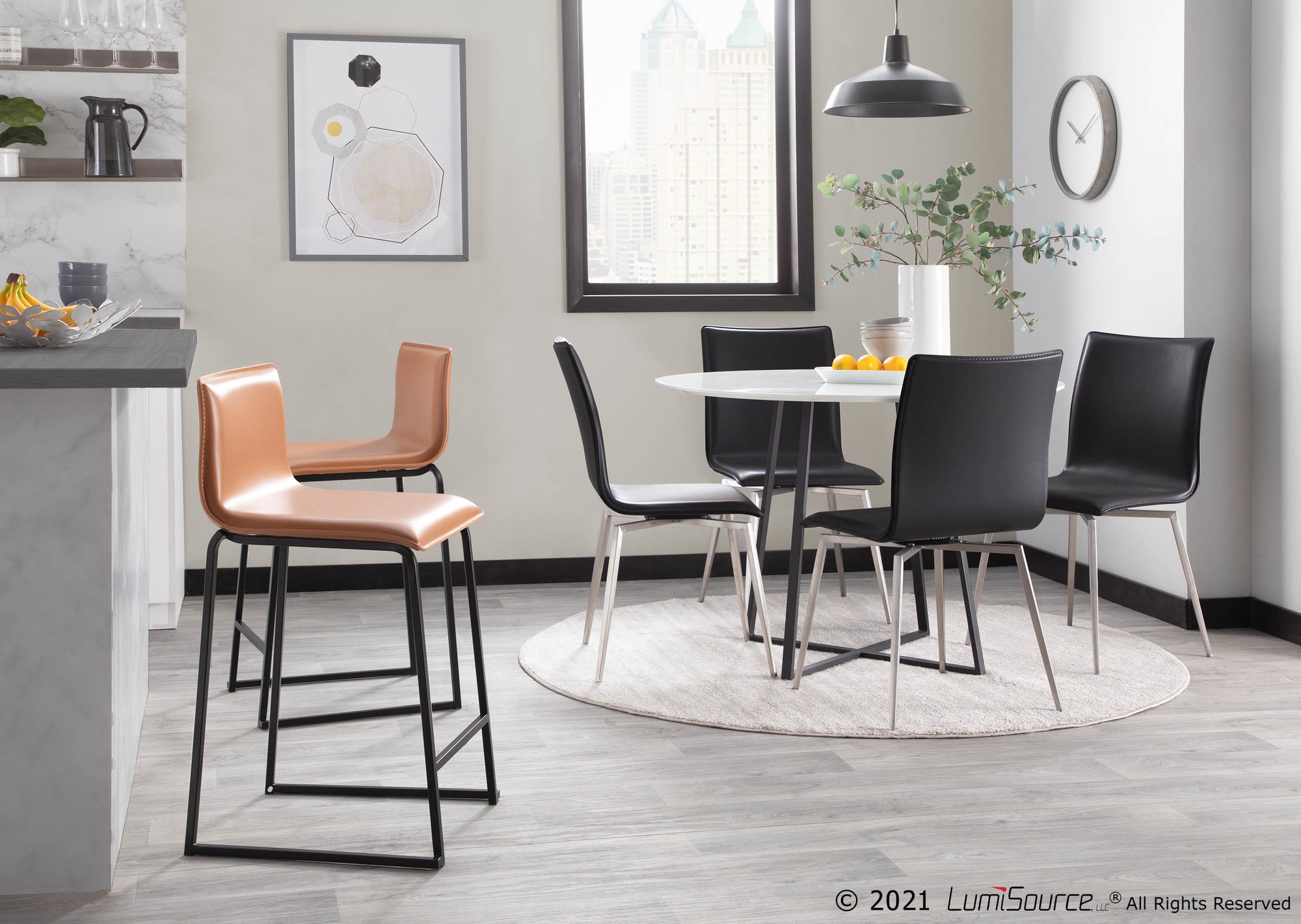 Mason Black Faux Leather Contemporary Swivel Chairs (Set of 2) 8 Mason Black Faux Leather Contemporary Swivel Chairs (Set of 2) - Image 8
