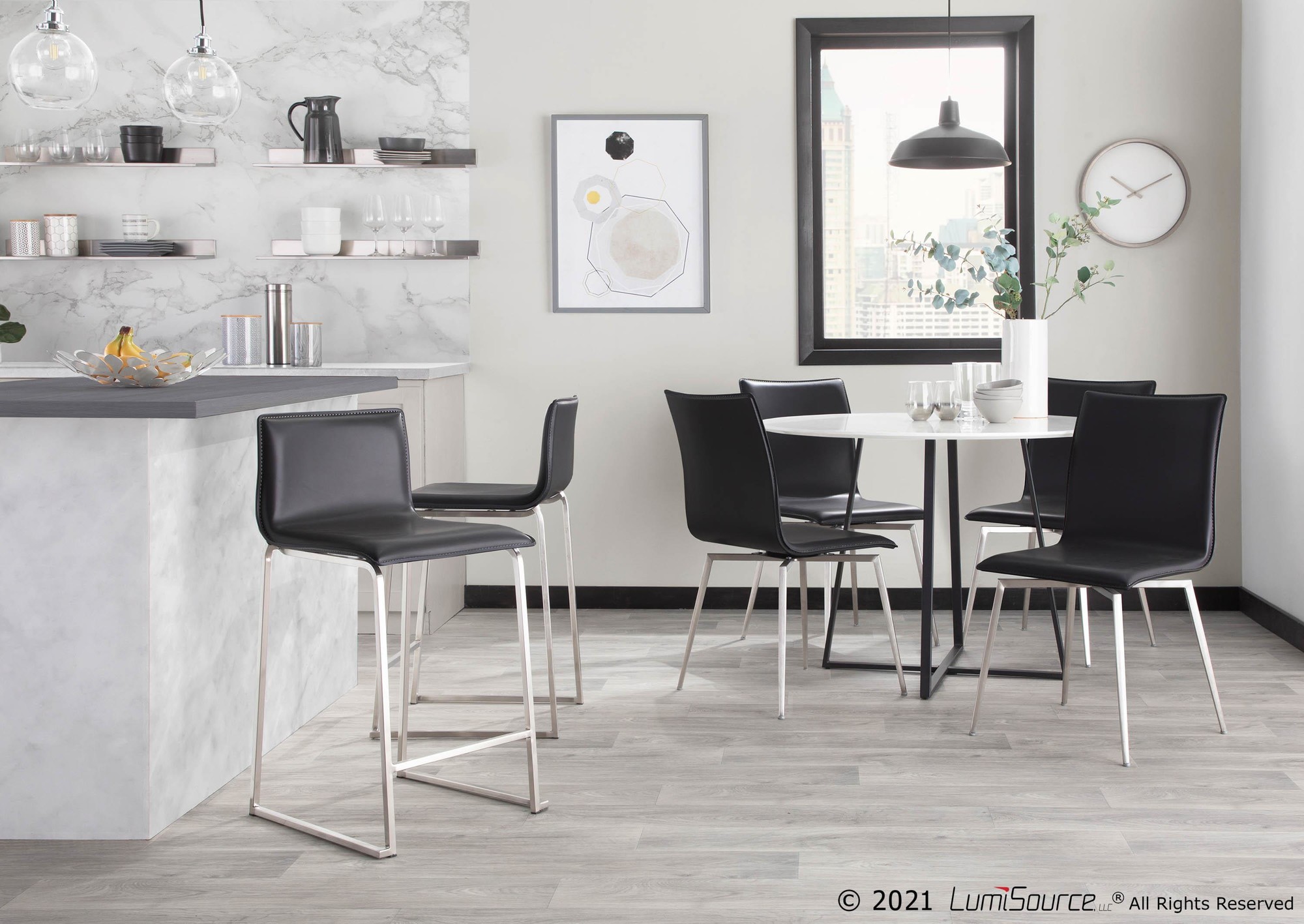 Mason Black Faux Leather Contemporary Swivel Chairs (Set of 2) 1 Mason Black Faux Leather Contemporary Swivel Chairs (Set of 2)