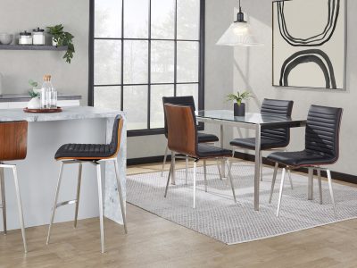 Mason Black Faux Leather Walnut Contemporary Swivel Chairs (Set of 2)