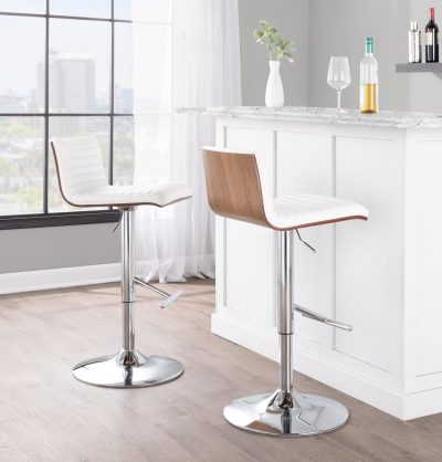 Mason Chrome Walnut White Contemporary Swivel Barstools (Set of 2)