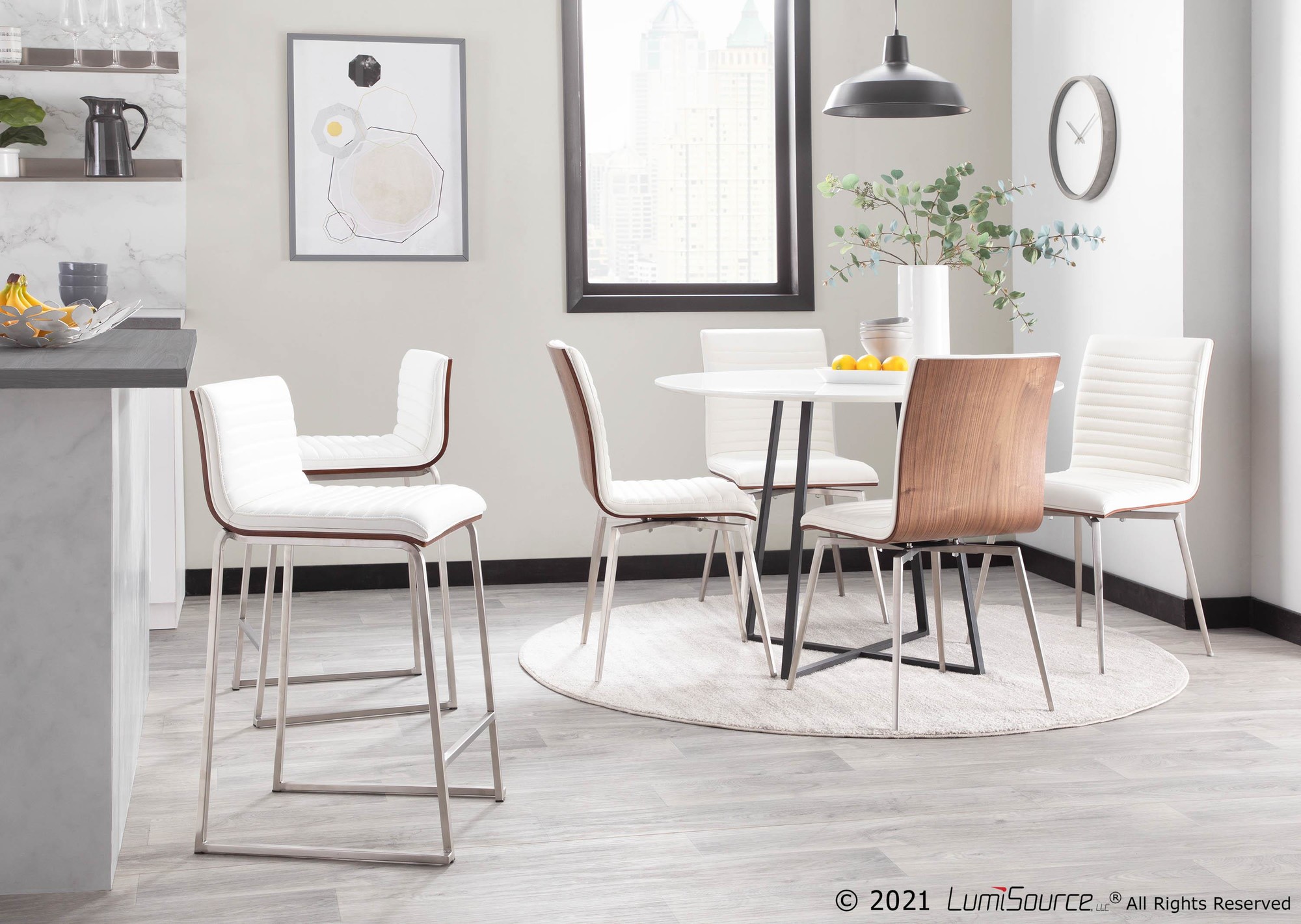 Mason Contemporary Swivel Accent Chairs Walnut White (Set of 2) 2 Mason Contemporary Swivel Accent Chairs Walnut White (Set of 2) - Image 2