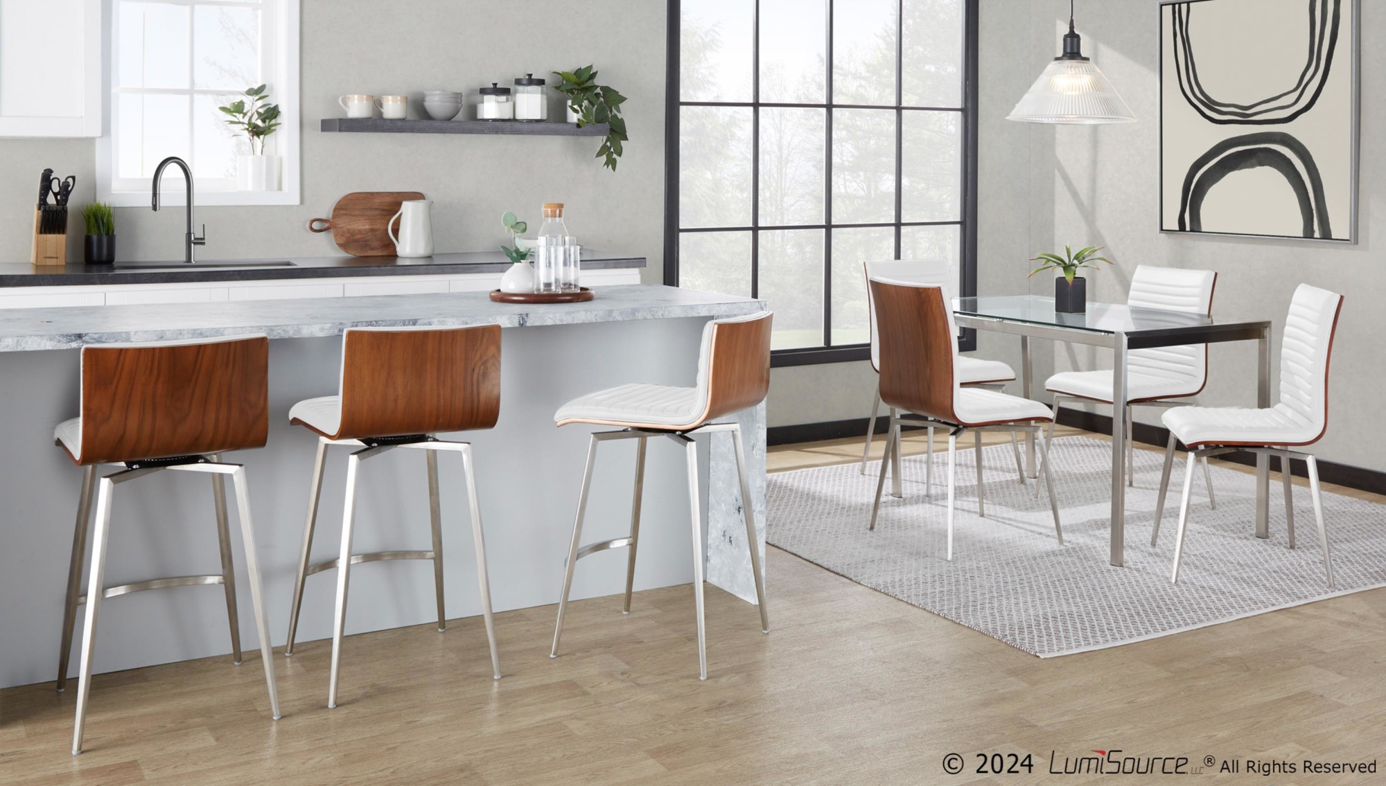 Mason Contemporary Swivel Accent Chairs Walnut White (Set of 2) 4 Mason Contemporary Swivel Accent Chairs Walnut White (Set of 2) - Image 4
