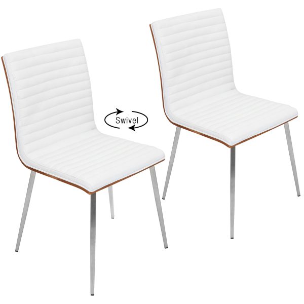 Mason Contemporary Swivel Accent Chairs Walnut White Set of 2 7
