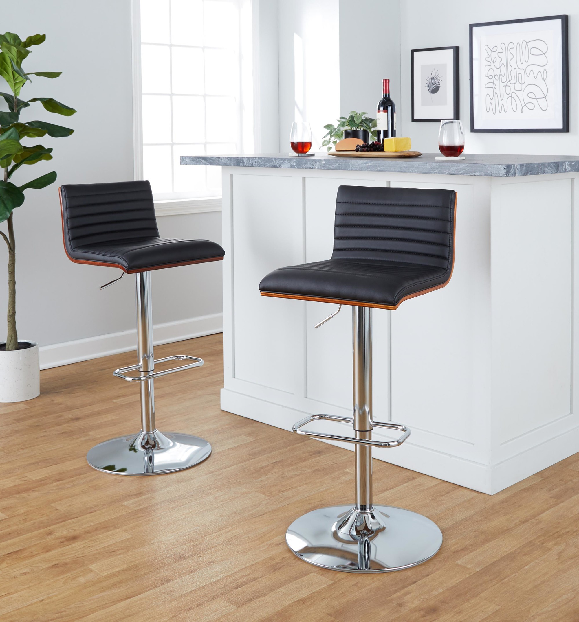 Mason Contemporary Swivel Barstool Chrome Walnut Black (Set of 2) 2 Mason Contemporary Swivel Barstool Chrome Walnut Black (Set of 2) - Image 2