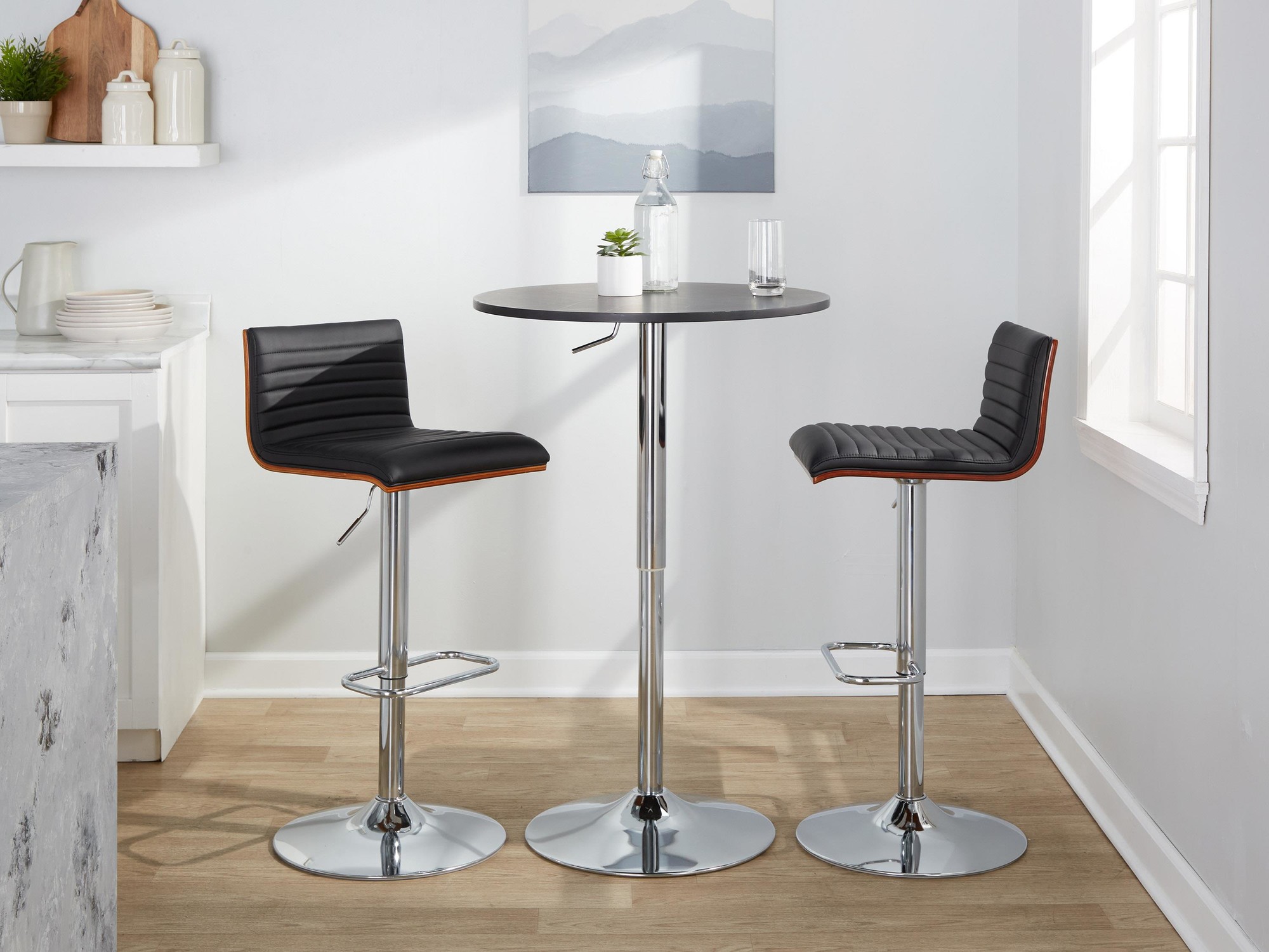 Mason Contemporary Swivel Barstool Chrome Walnut Black (Set of 2) 3 Mason Contemporary Swivel Barstool Chrome Walnut Black (Set of 2) - Image 3