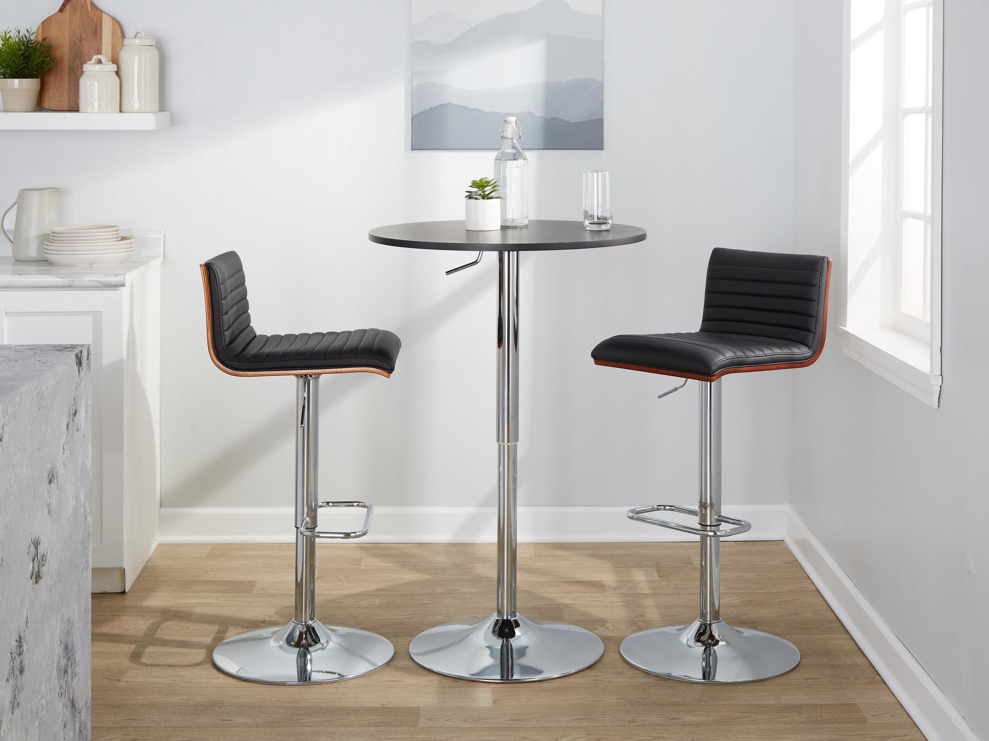 Mason Contemporary Swivel Barstool Chrome Walnut Black (Set of 2) 4 Mason Contemporary Swivel Barstool Chrome Walnut Black (Set of 2) - Image 4