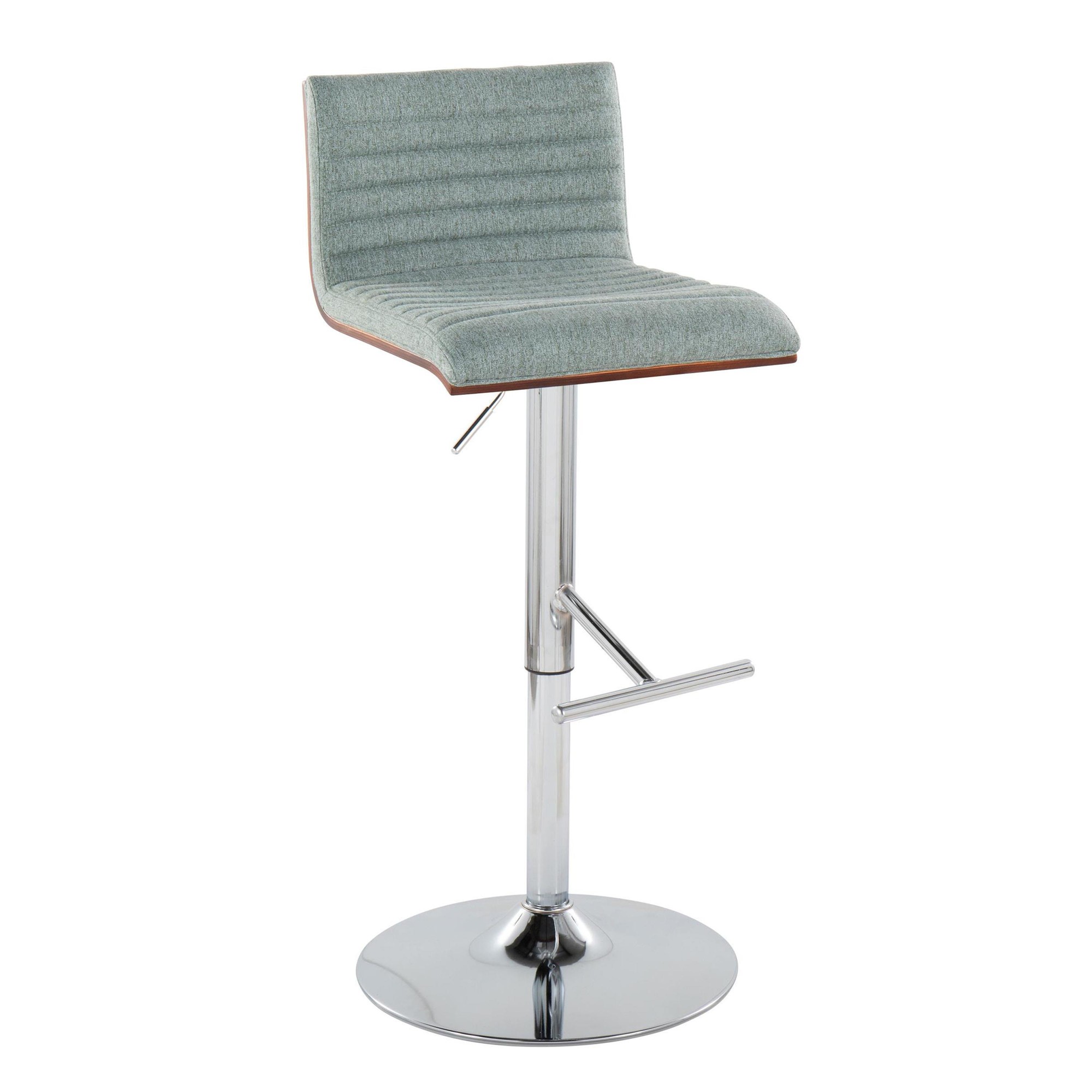 Mason Green Fabric Chrome Walnut Contemporary Swivel Barstools (Set of 2) 3 Mason Green Fabric Chrome Walnut Contemporary Swivel Barstools (Set of 2) - Image 3