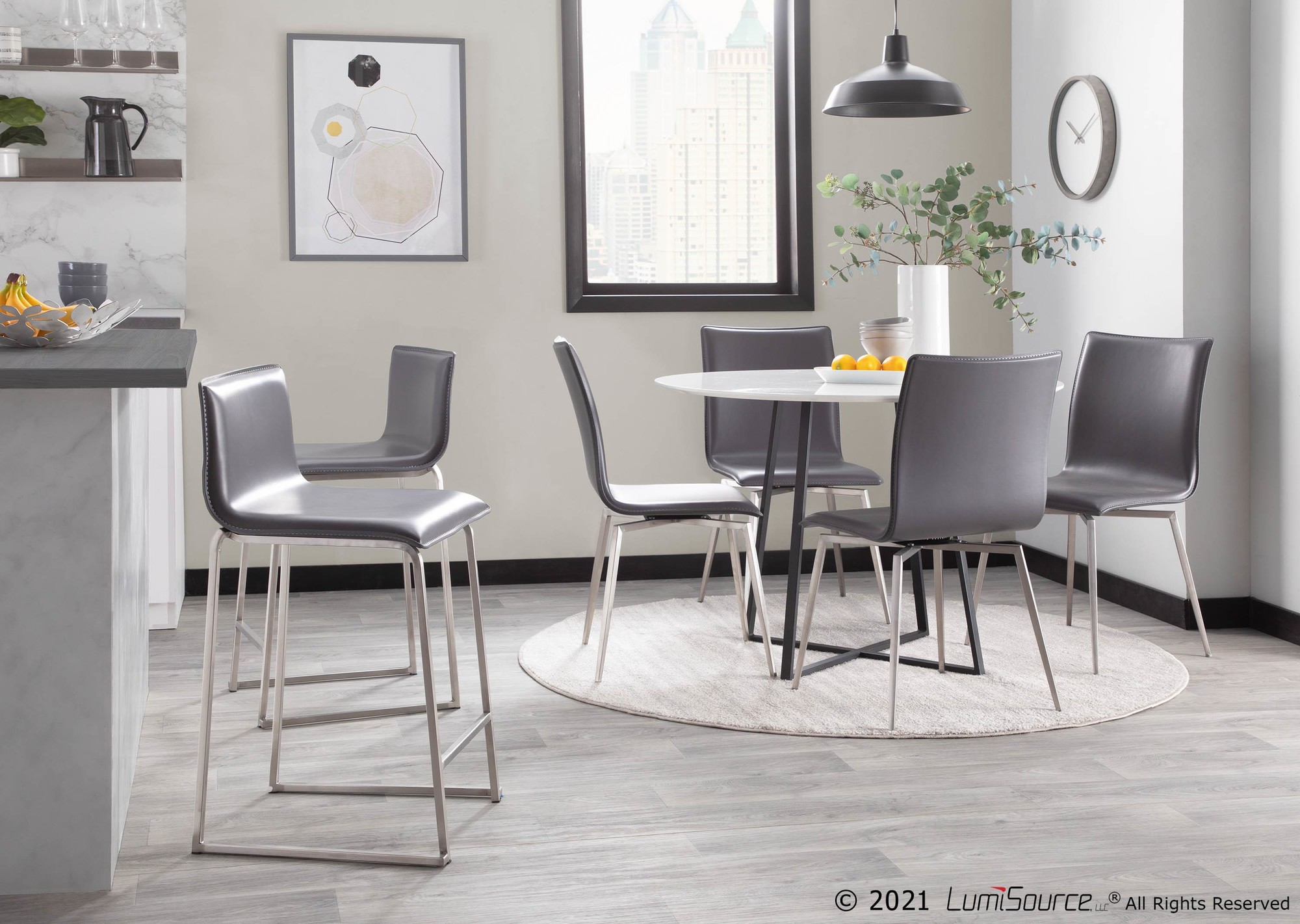 Mason Grey Faux Leather Swivel Contemporary Chair (Set of 2) 5 Mason Grey Faux Leather Swivel Contemporary Chair (Set of 2) - Image 5