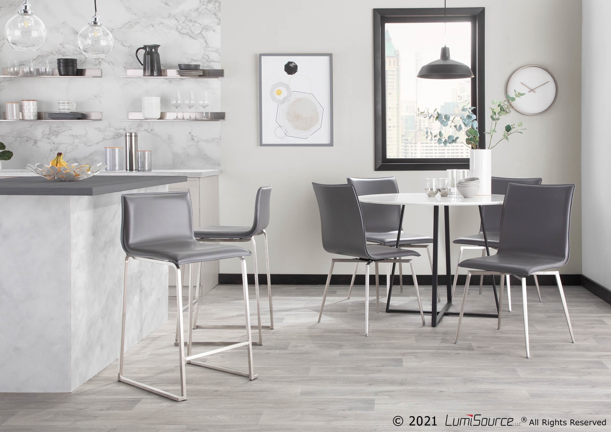 Mason Grey Faux Leather Swivel Contemporary Chair (Set of 2) 1 Mason Grey Faux Leather Swivel Contemporary Chair (Set of 2)