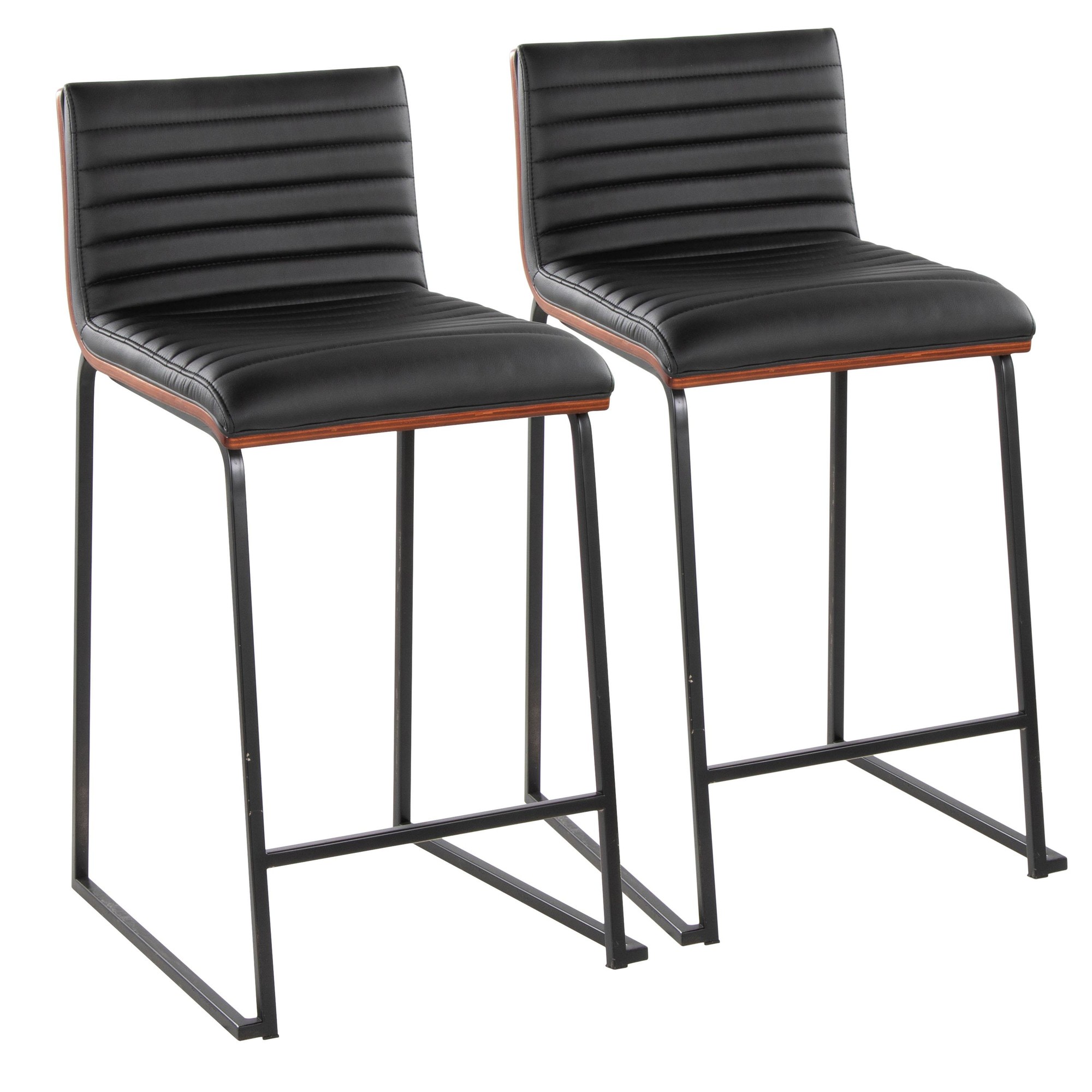 Mason Mara 26 Contemporary Black Faux Leather Counter Stools (Set of 2) 3 Mason Mara 26 Contemporary Black Faux Leather Counter Stools (Set of 2) - Image 3