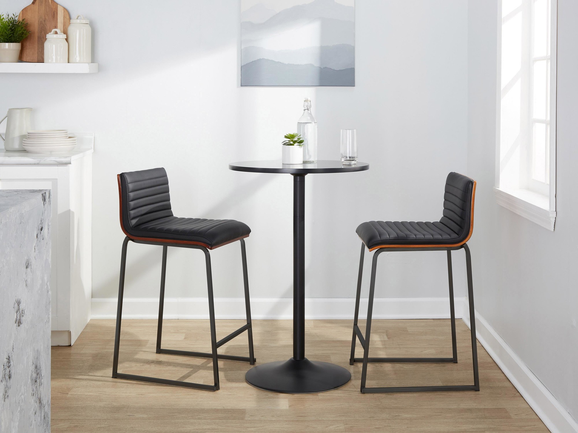 Mason Mara 26 Contemporary Black Faux Leather Counter Stools (Set of 2) 1 Mason Mara 26 Contemporary Black Faux Leather Counter Stools (Set of 2)