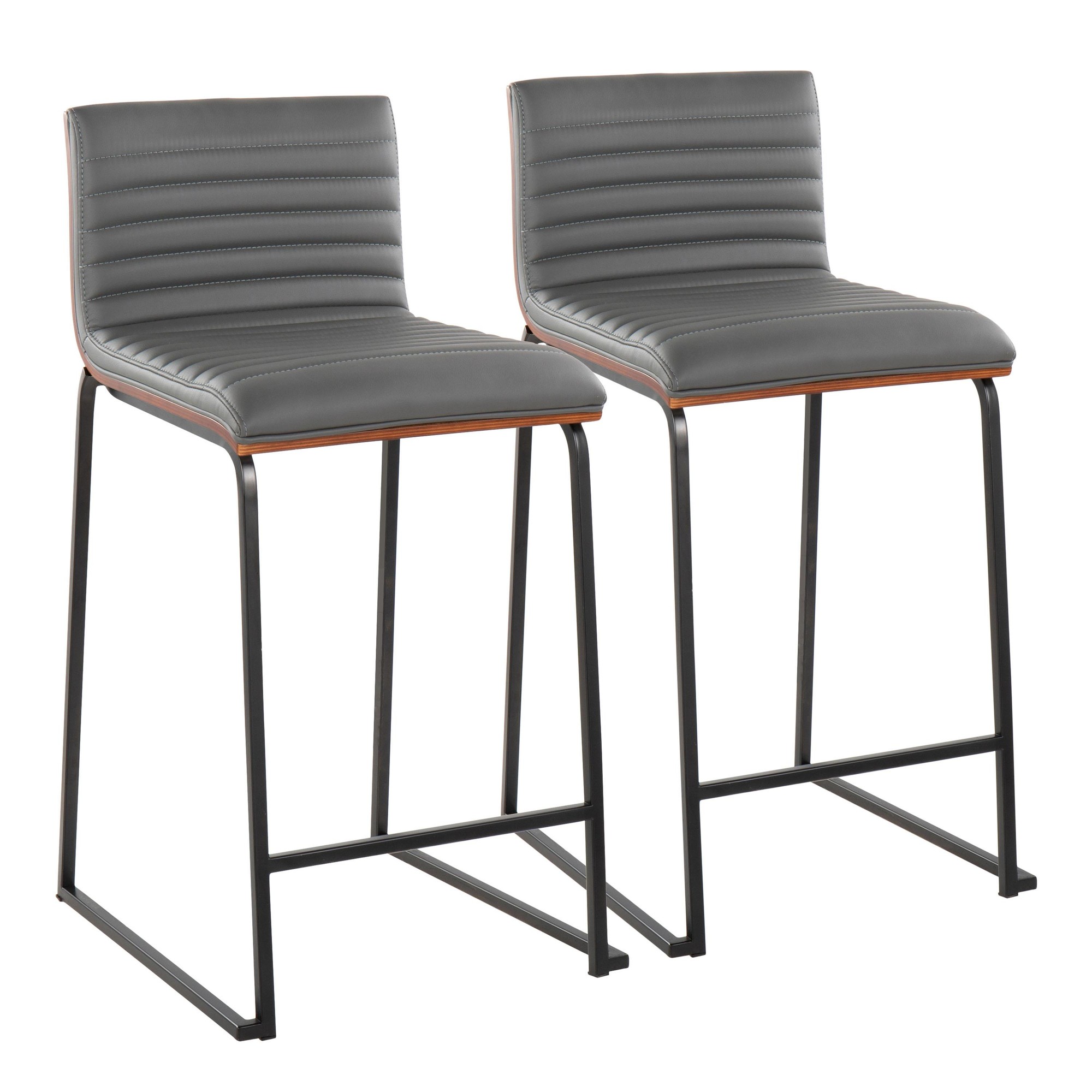 Mason Mara 26 Contemporary Black/Walnut Grey Faux Leather Counter Stools (Set of 2) 3 Mason Mara 26 Contemporary Black/Walnut Grey Faux Leather Counter Stools (Set of 2) - Image 3