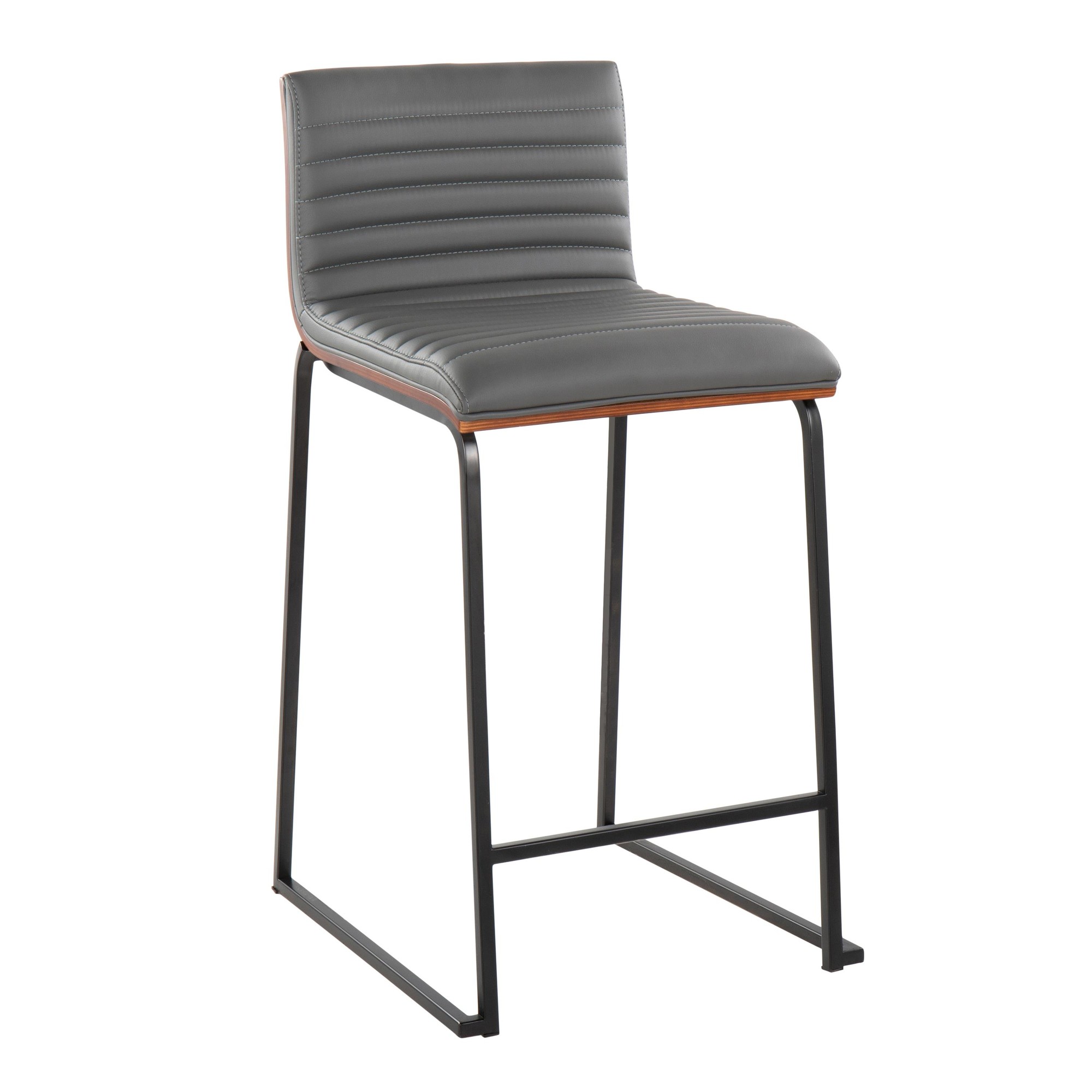 Mason Mara 26 Contemporary Black/Walnut Grey Faux Leather Counter Stools (Set of 2) 4 Mason Mara 26 Contemporary Black/Walnut Grey Faux Leather Counter Stools (Set of 2) - Image 4