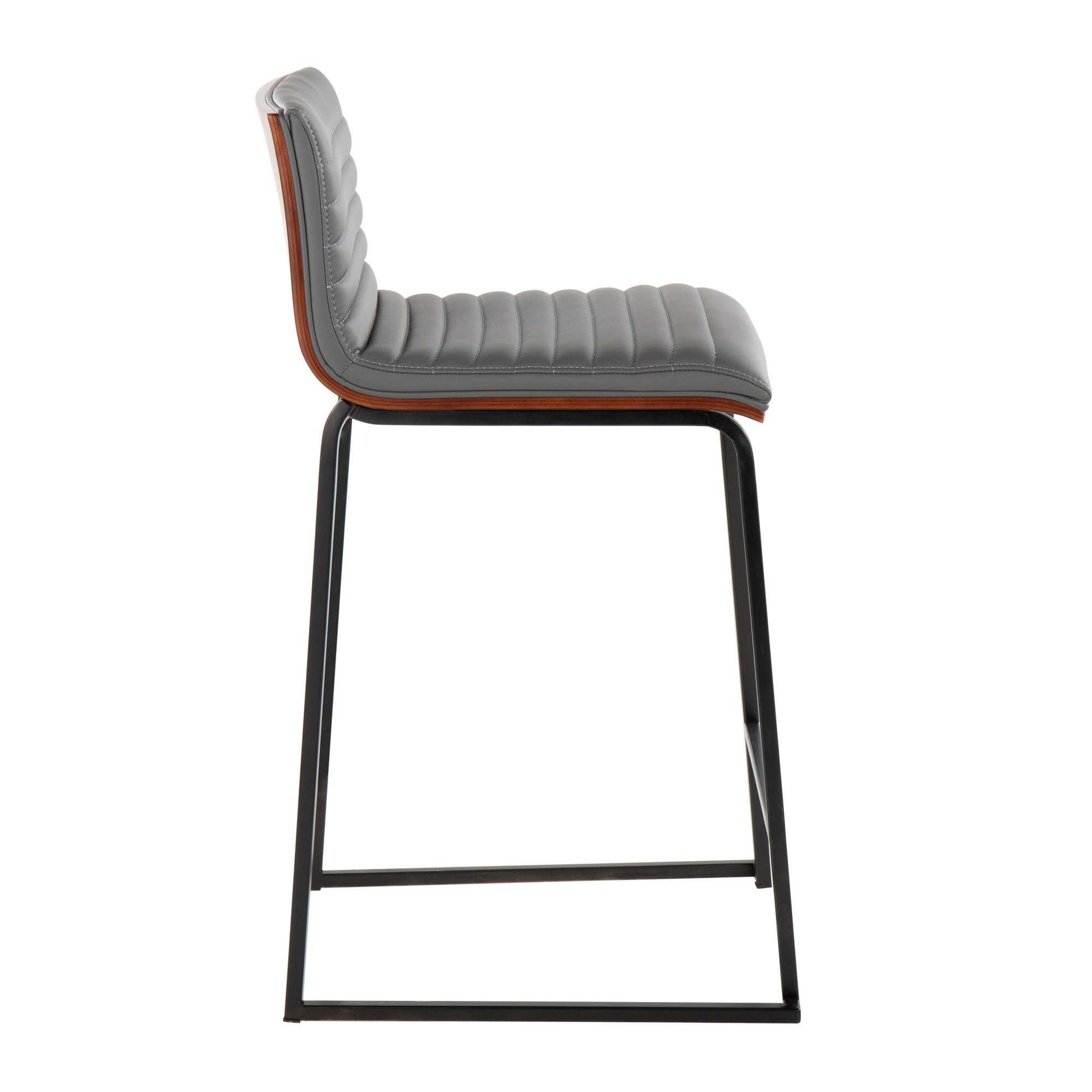 Mason Mara 26 Contemporary Black/Walnut Grey Faux Leather Counter Stools (Set of 2) 5 Mason Mara 26 Contemporary Black/Walnut Grey Faux Leather Counter Stools (Set of 2) - Image 5