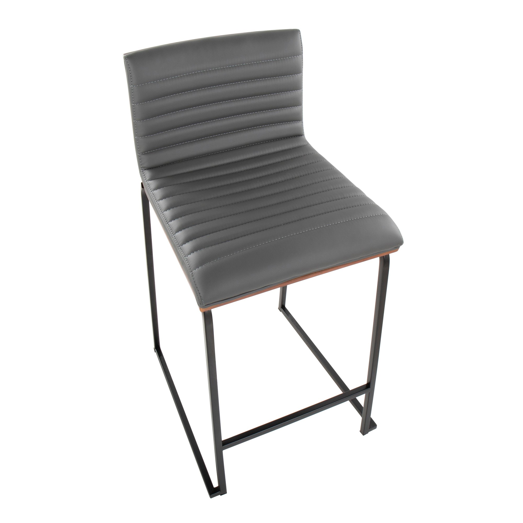 Mason Mara 26 Contemporary Black/Walnut Grey Faux Leather Counter Stools (Set of 2) 9 Mason Mara 26 Contemporary Black/Walnut Grey Faux Leather Counter Stools (Set of 2) - Image 9