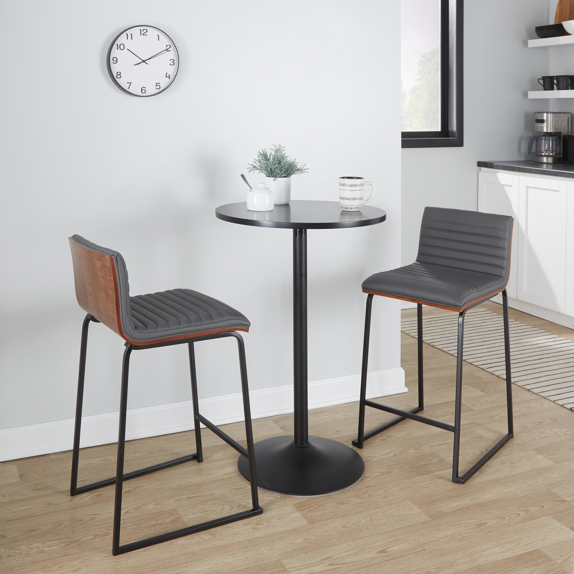 Mason Mara 26 Contemporary Black/Walnut Grey Faux Leather Counter Stools (Set of 2) 1 Mason Mara 26 Contemporary Black/Walnut Grey Faux Leather Counter Stools (Set of 2)