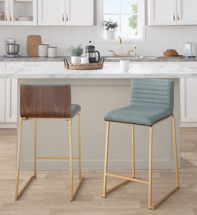 Mason Mara 26 Contemporary Gold Green Counter Stools (Set of 2)