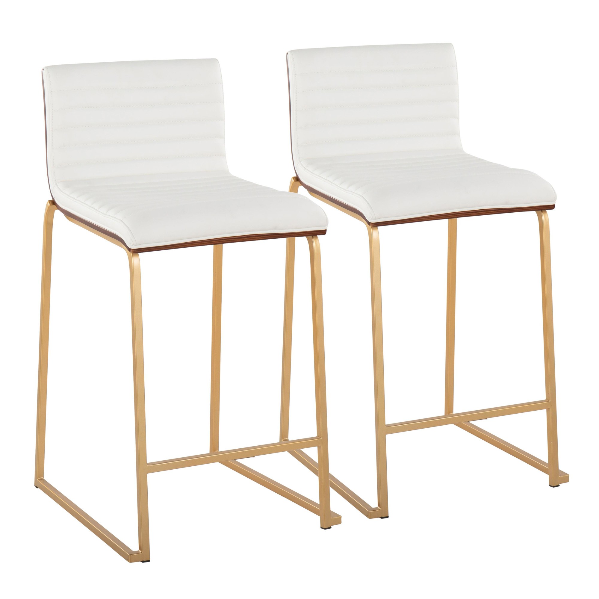 Mason Mara 26 Contemporary Gold Walnut White Counter Stools (Set of 2) 2 Mason Mara 26 Contemporary Gold Walnut White Counter Stools (Set of 2) - Image 2
