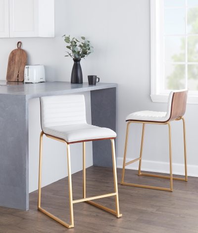 Mason Mara 26 Contemporary Gold Walnut White Counter Stools (Set of 2)