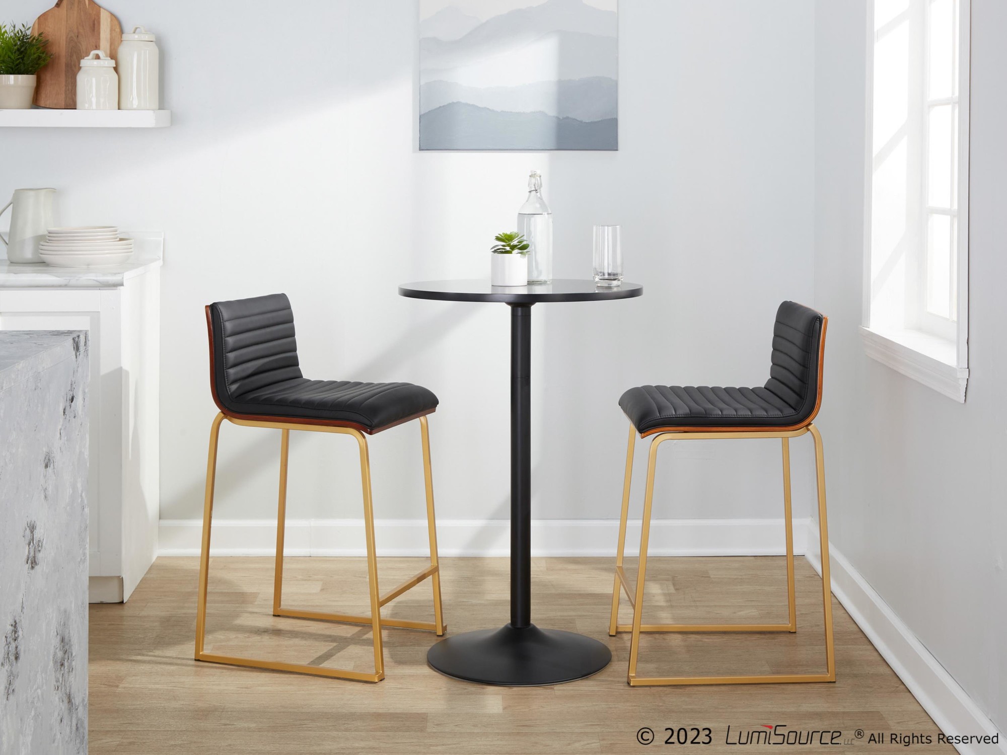 Mason Mara 26 Contemporary Gold and Black Counter Stools (Set of 2) 2 Mason Mara 26 Contemporary Gold and Black Counter Stools (Set of 2) - Image 2